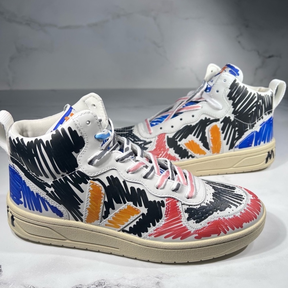 Veja X Marni V15 High Top Leather Multi Scribble Sneakers